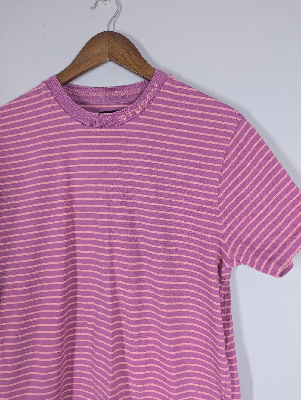 Stüssy Jack striped t-shirt pink white small streetwear tee unisex - Picture 2 of 8